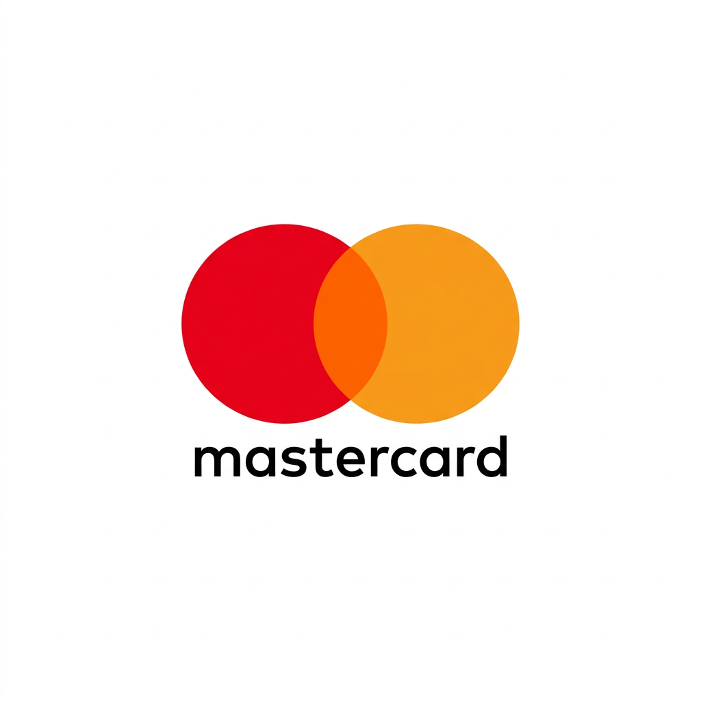 Mastercard logo with overlapping red and orange circles above the word 'mastercard'